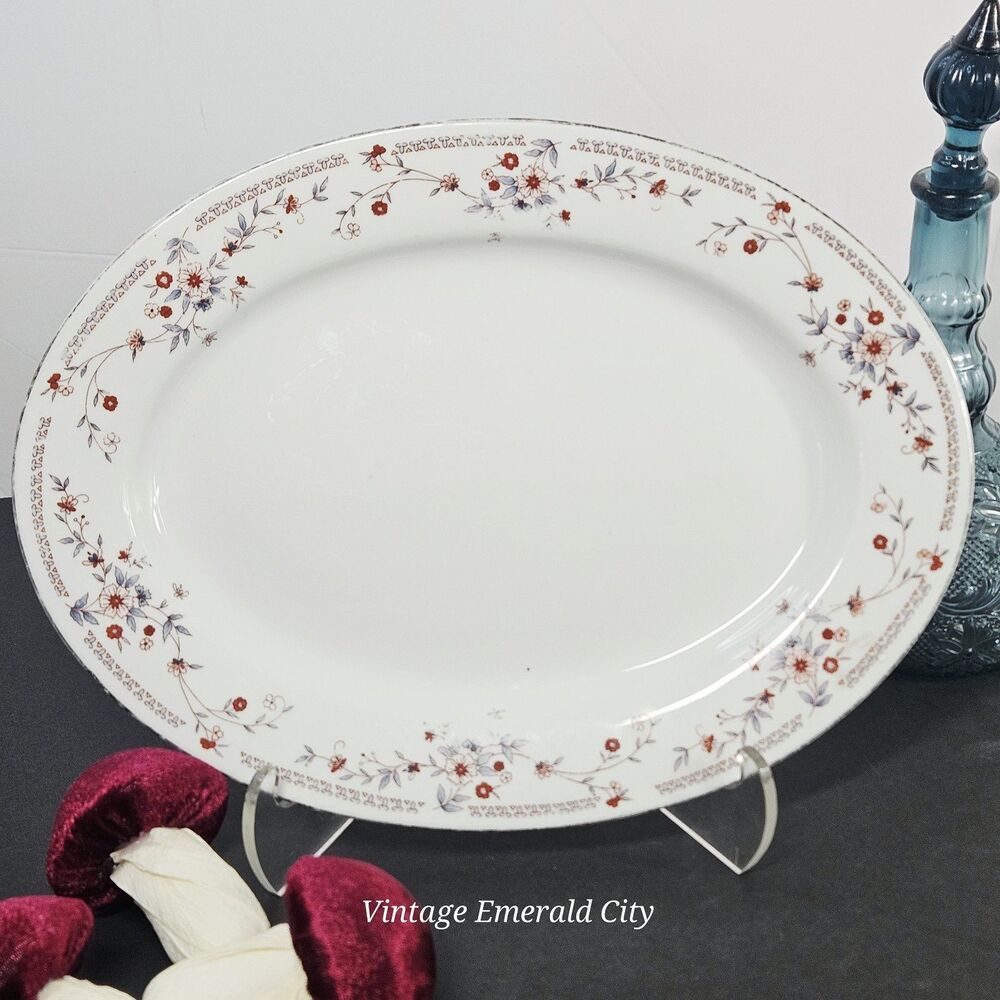 Vtg Dynasty Fine China Serving Oval Platter Copenhagen Pink Red Floral Trim